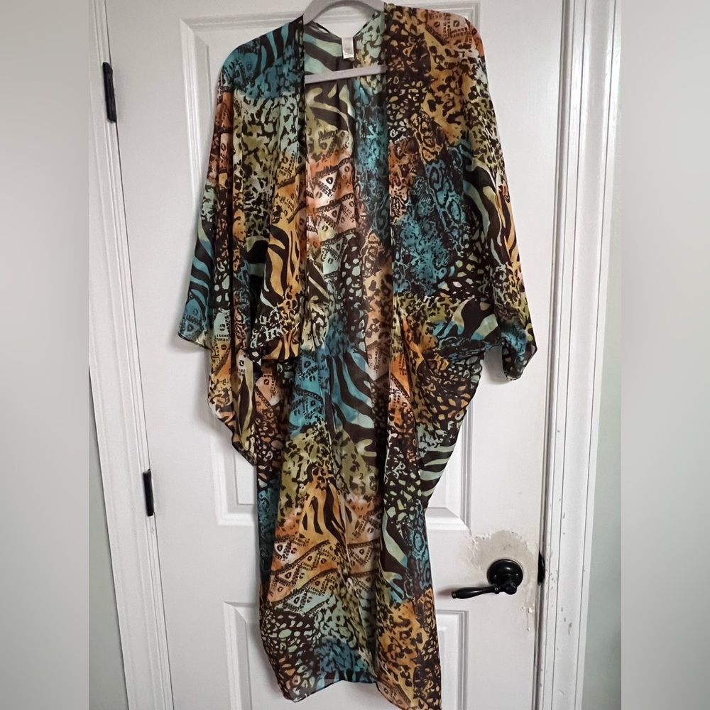 Multicolor Sheer Animal Print Kimono Cover-Up